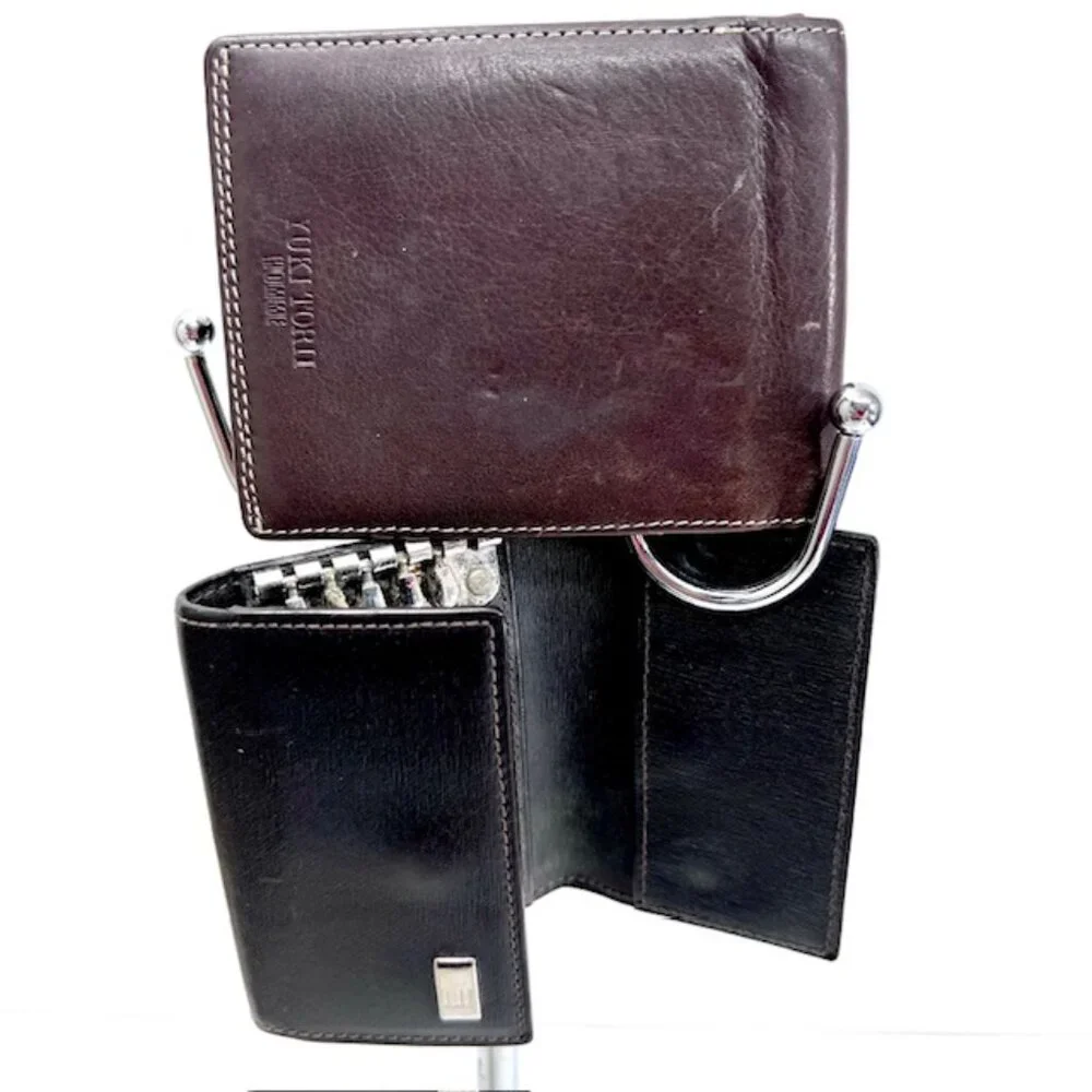 Set: DunHill Back leatherPouch Hold Key & Yuki Torri Wallet Bifold Brown (64)